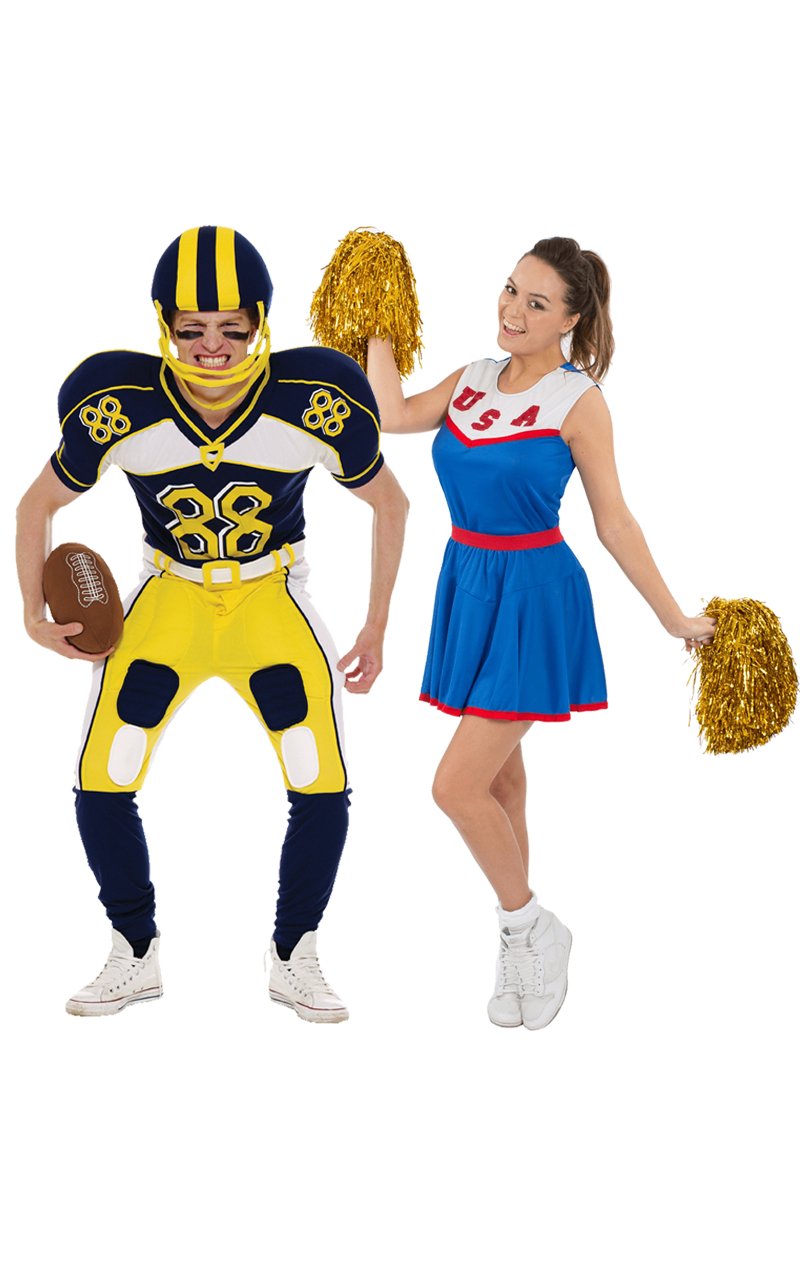 American Footballer & USA Cheerleader Couples Costume - Joke.co.uk