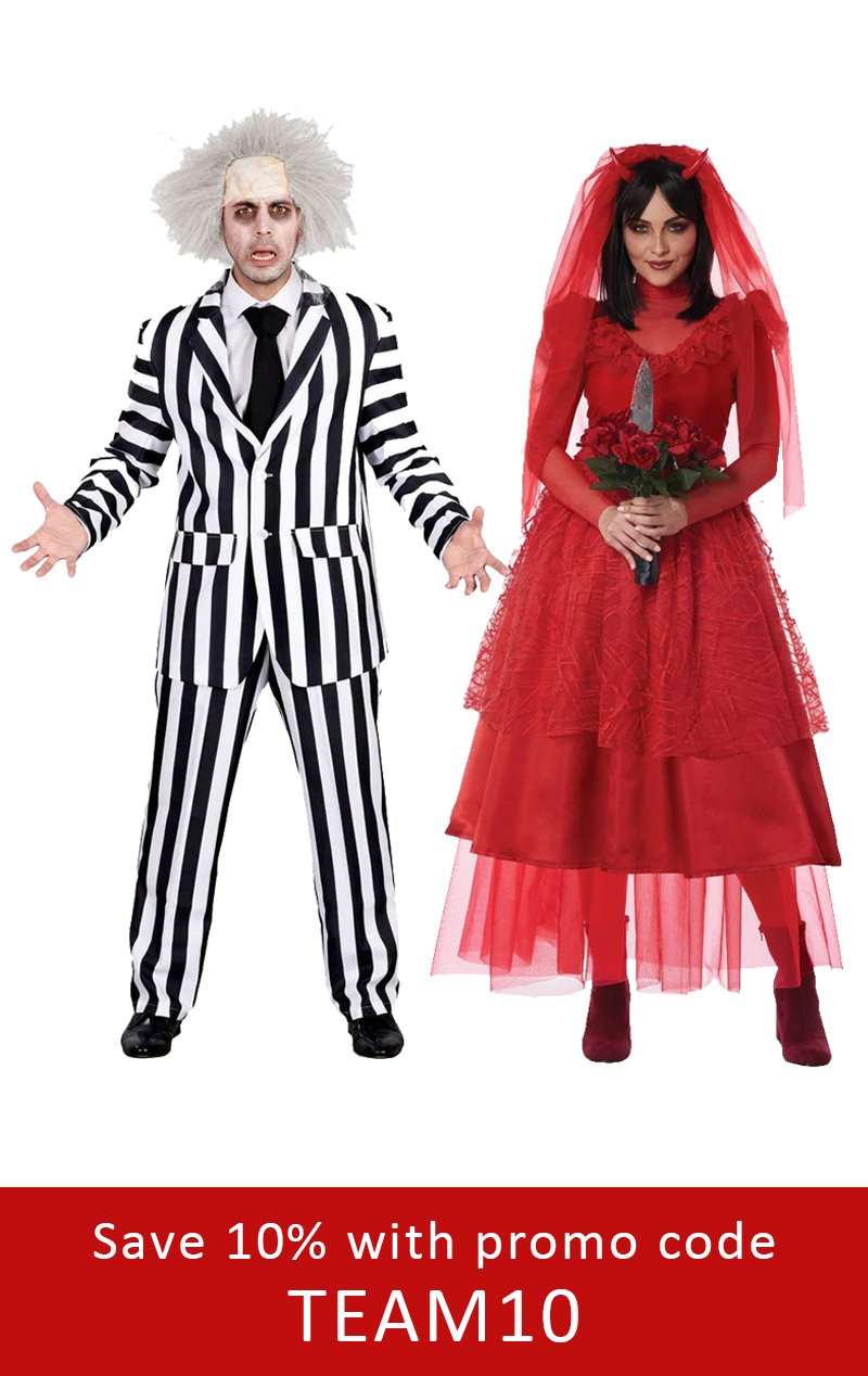 Beetlejuice & Lydia Deetz Couples Costume - Joke.co.uk