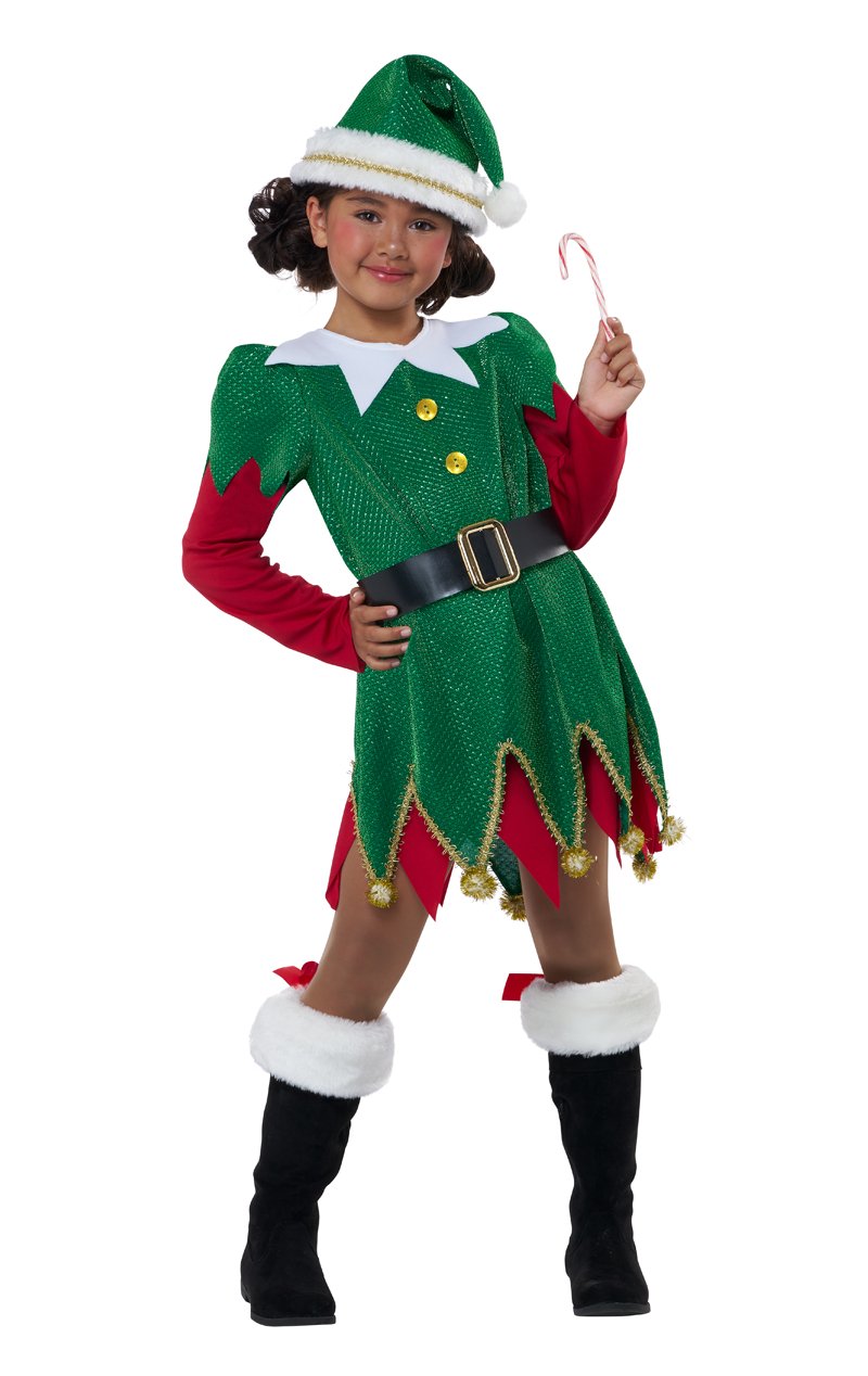 Girls Cute Christmas Elf Costume - Joke.co.uk